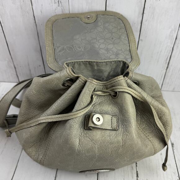 VTG Fossil Gray Pebbled Leather Maddox Distressed 1954 Keyhole Key Backpack Bag - Picture 6 of 14